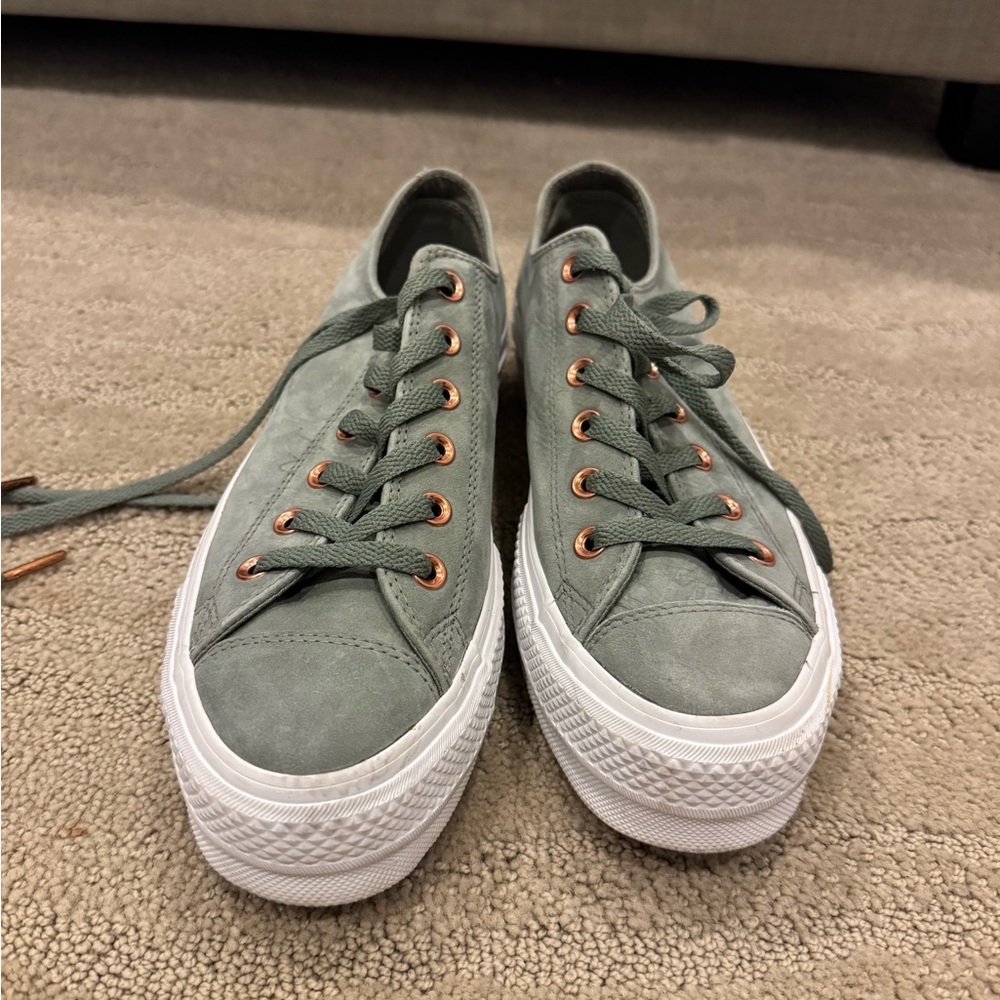 Converse Low Top Sneakers | Sage Green w/ Rose Gold Eyelets
